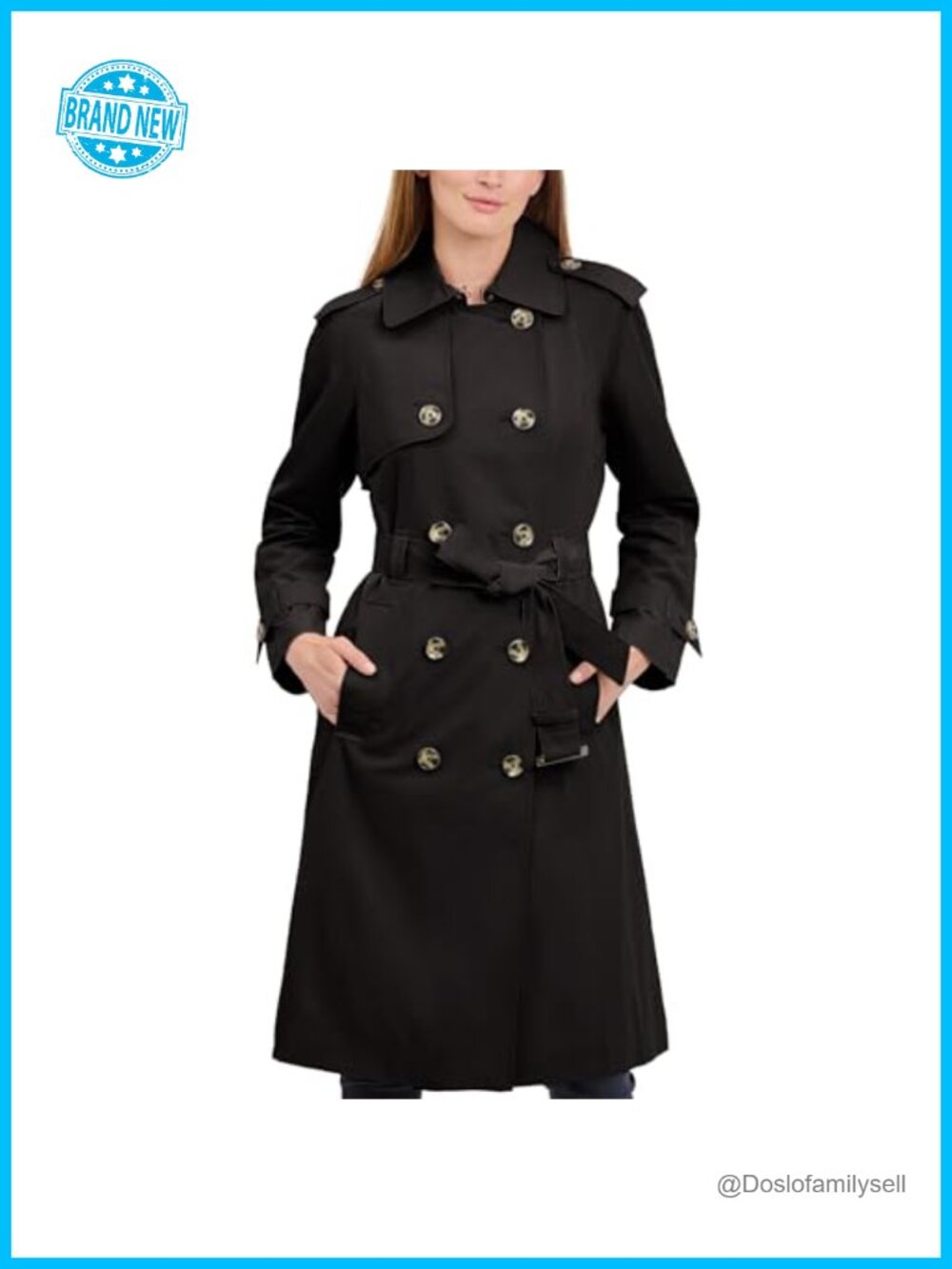 Double-Breasted Long Trench Coat with Belt